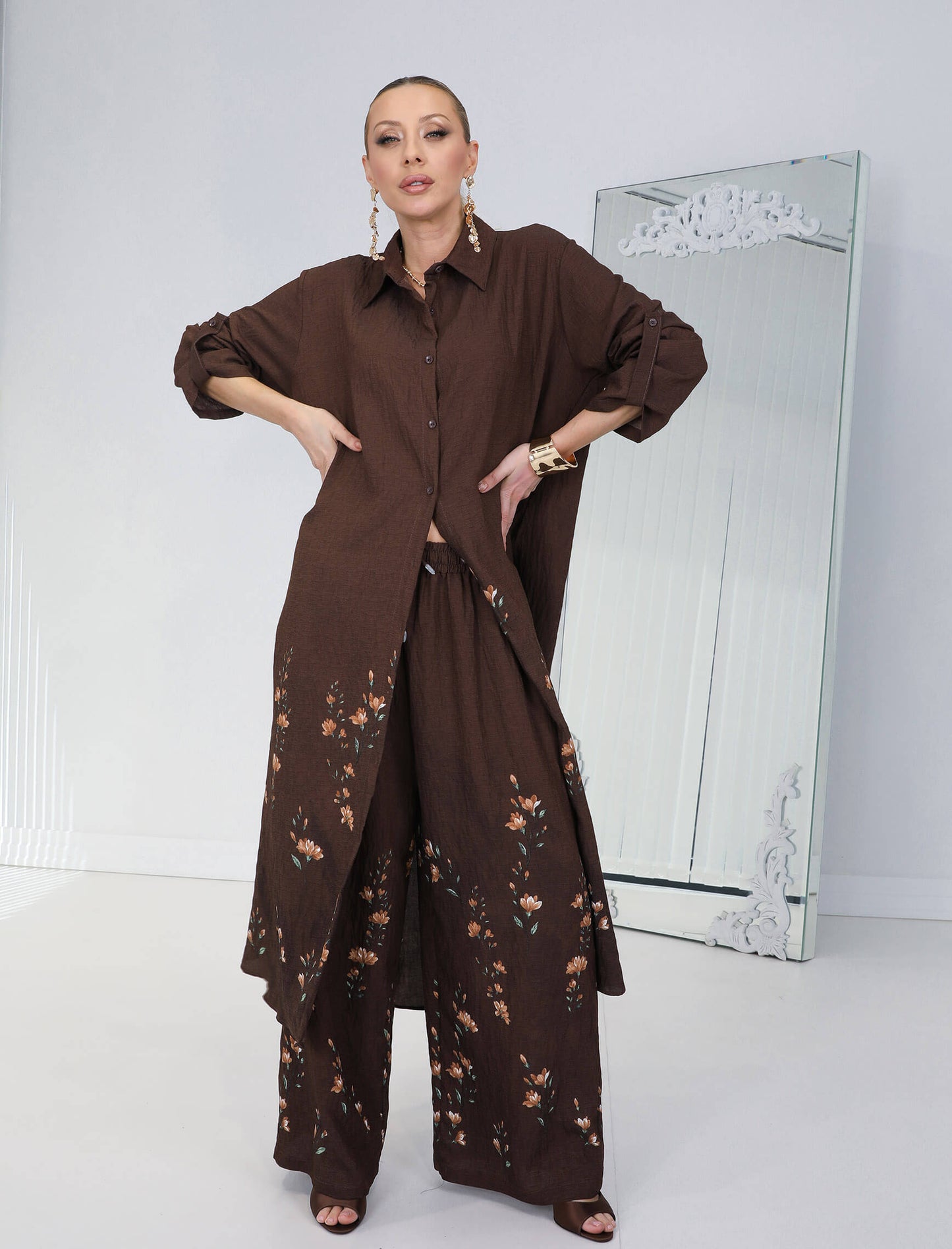 Ensemble à fleurs |Marron