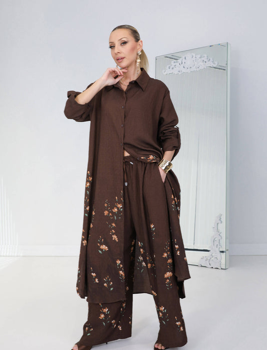 Ensemble à fleurs |Marron