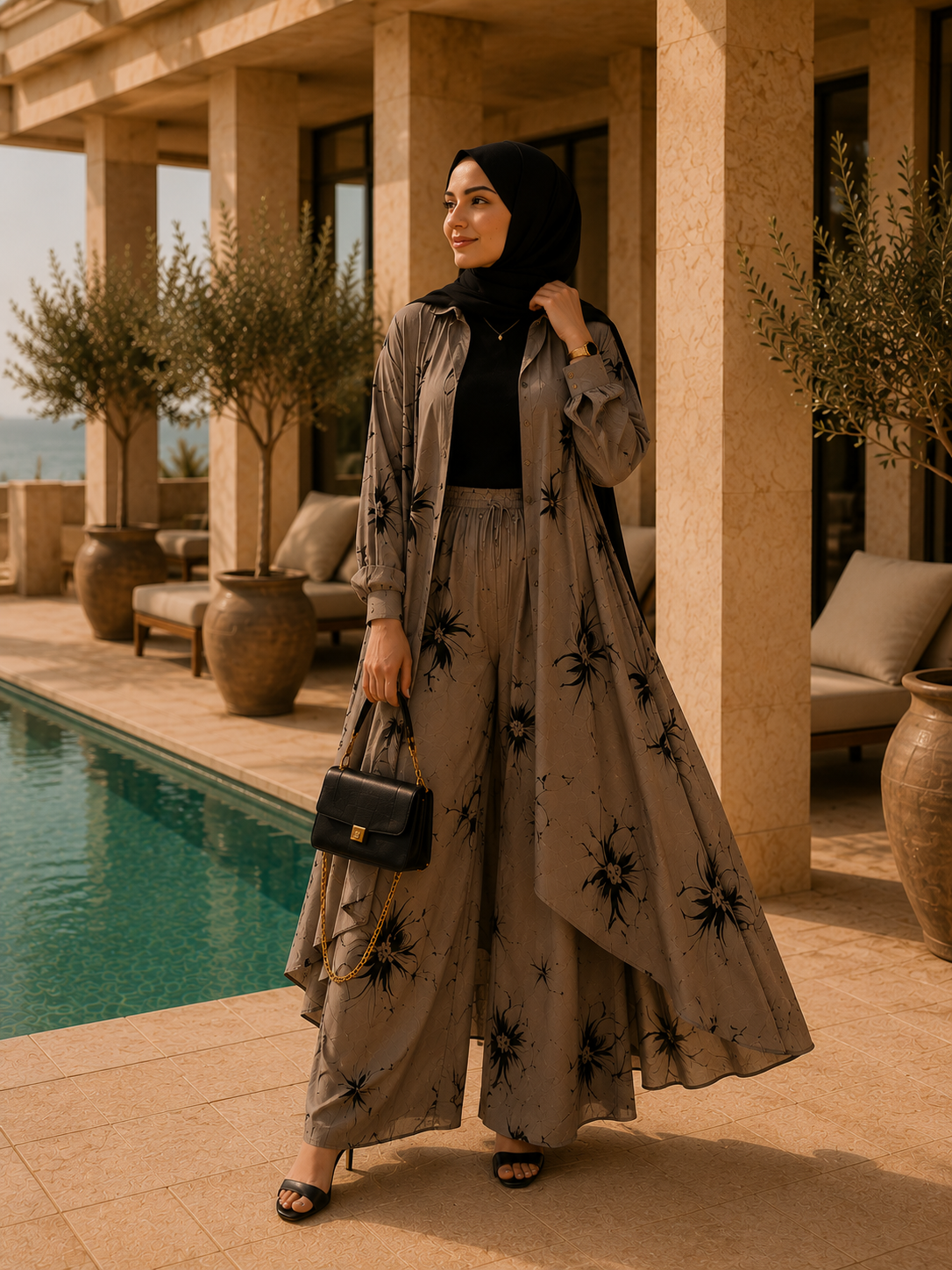 Ensemble à motifs noirs |Taupe