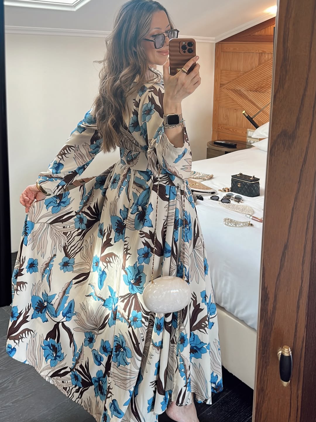 Robe à fleurs bleues avec Ceinture