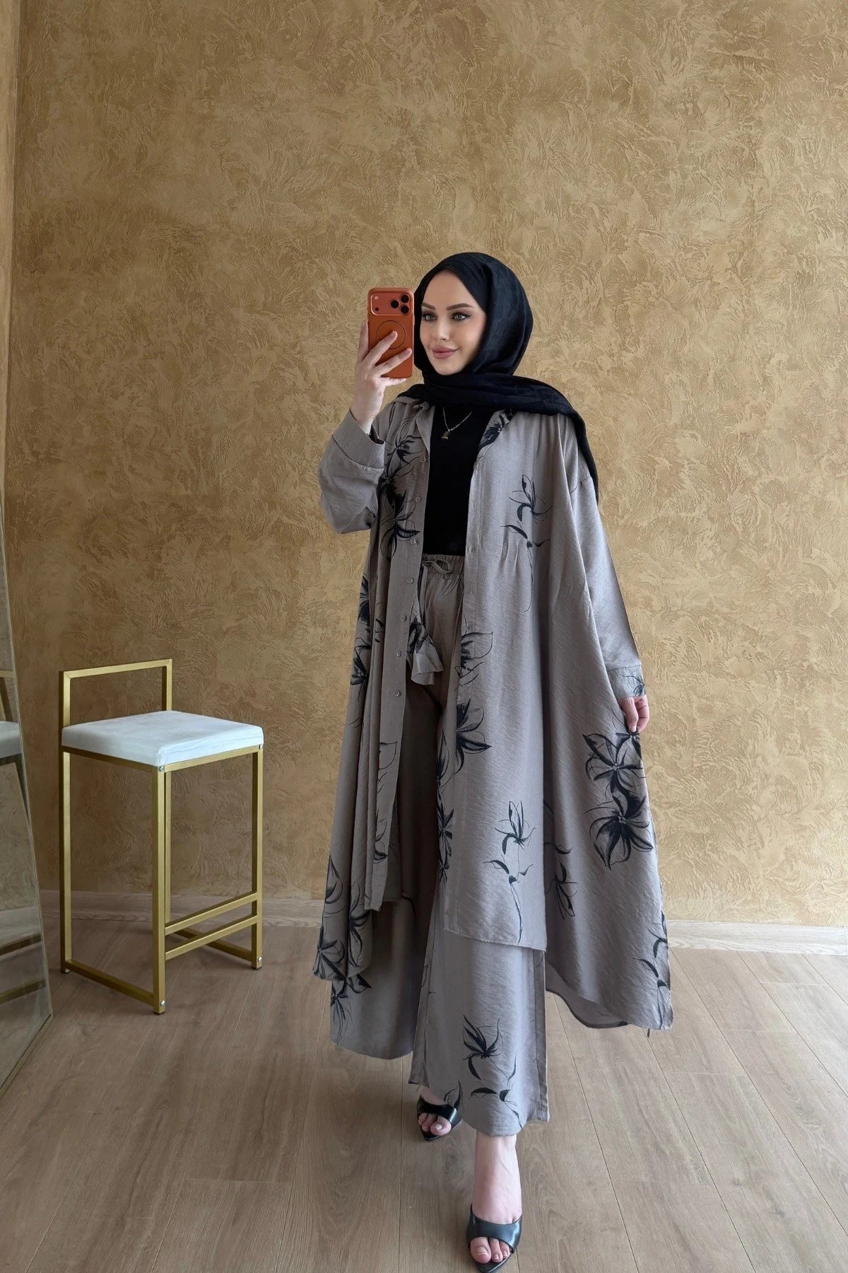 Ensemble à motifs noirs |Taupe