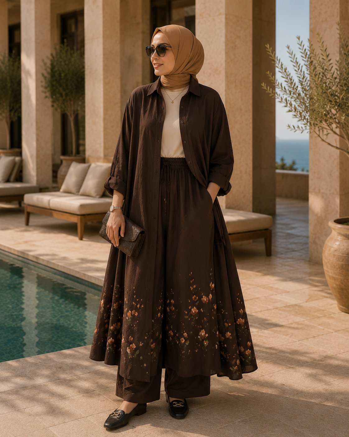 Ensemble à fleurs |Marron