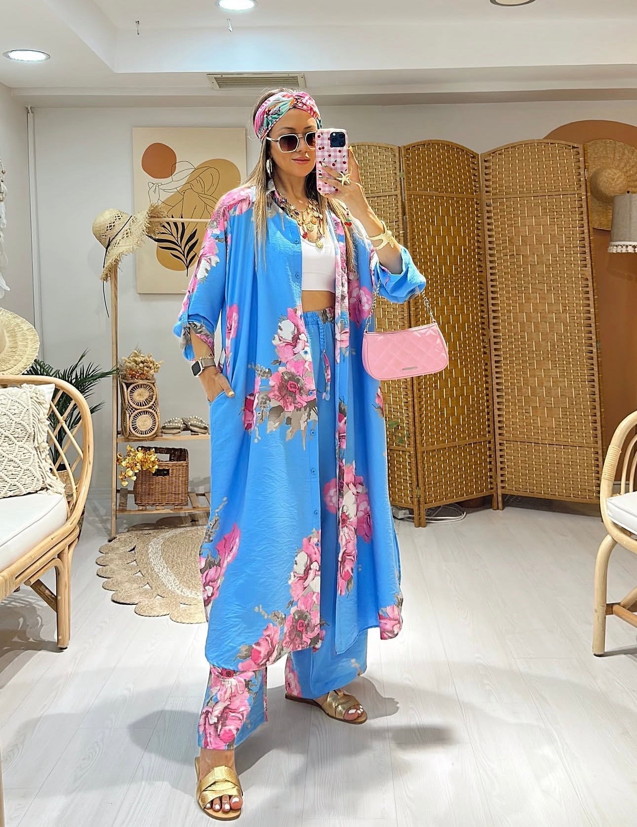 Ensemble à fleurs |Bleu clair