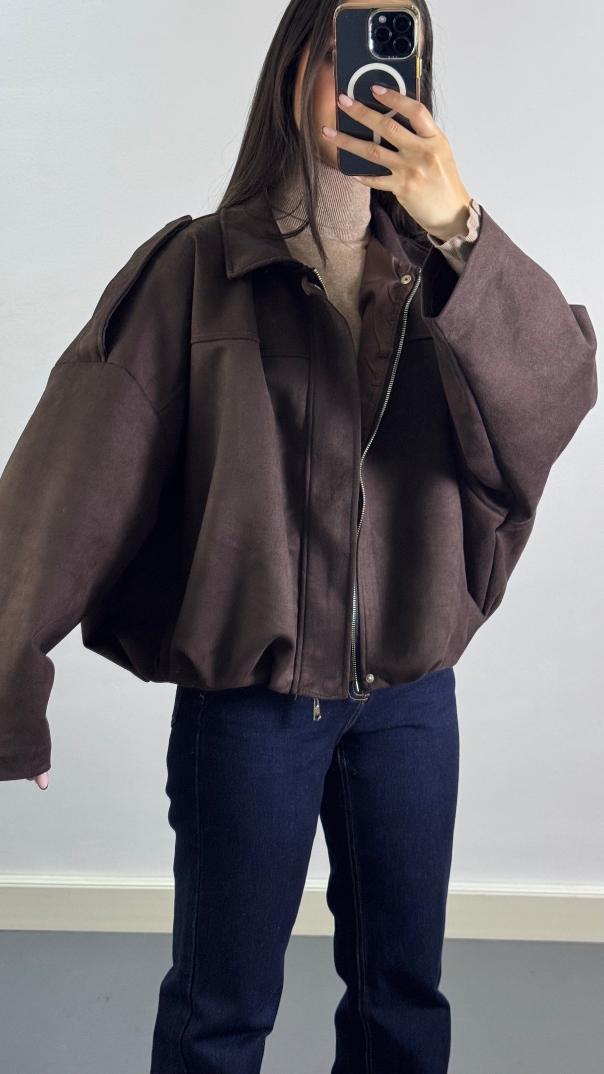 Veste Bomber en suédine |Marron