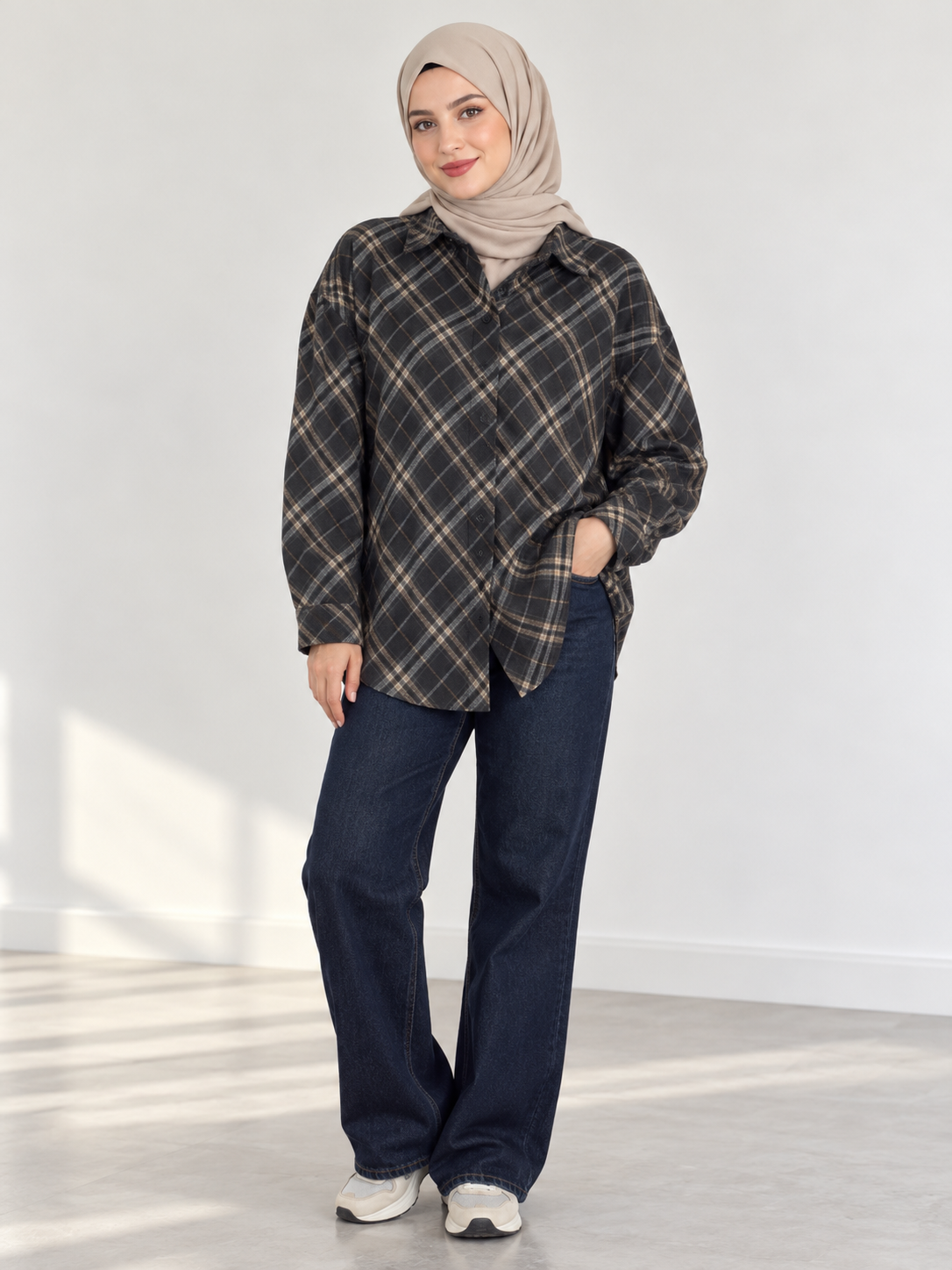 Chemise à carreaux |Noir et Beige