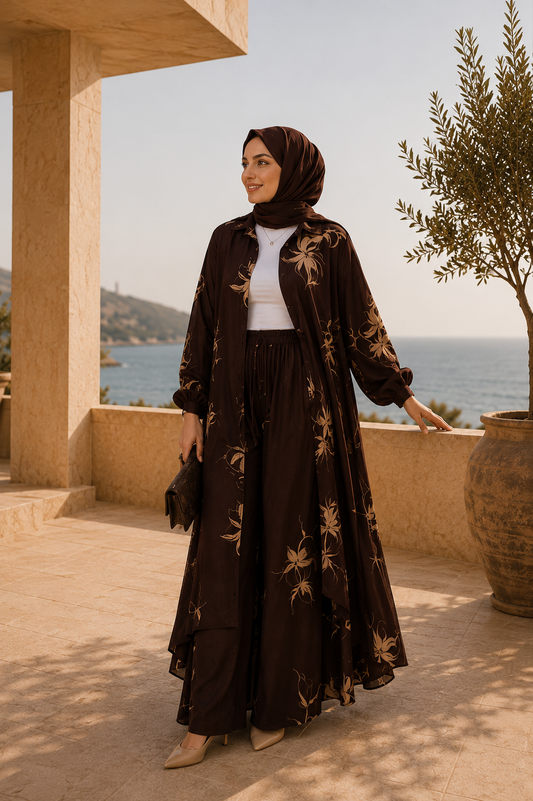 Ensemble à motifs camels |Marron