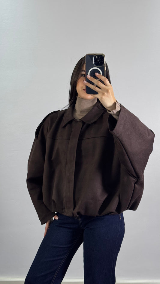Veste Bomber en suédine |Marron