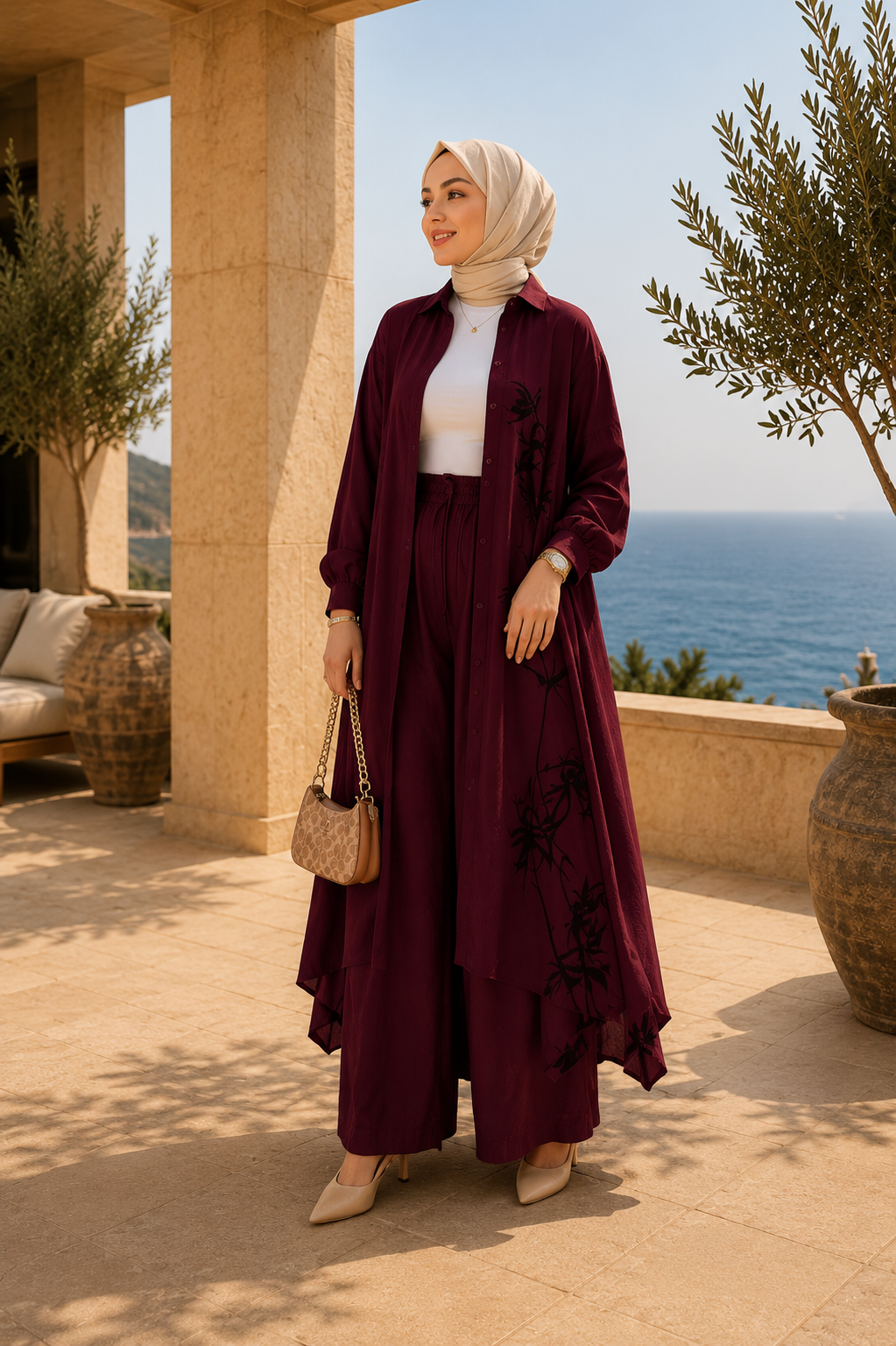Ensemble à motifs noirs |Bordeaux