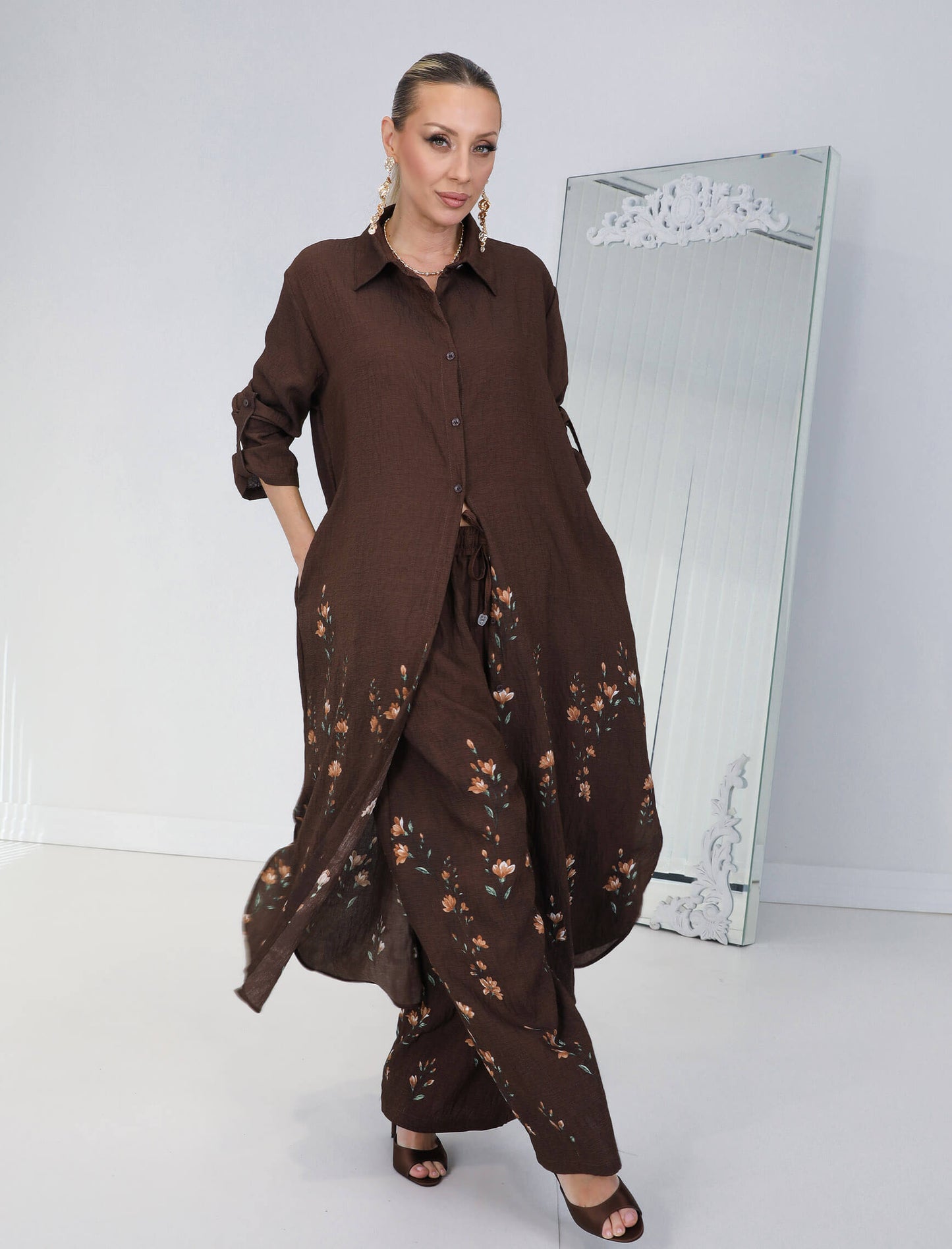Ensemble à fleurs |Marron