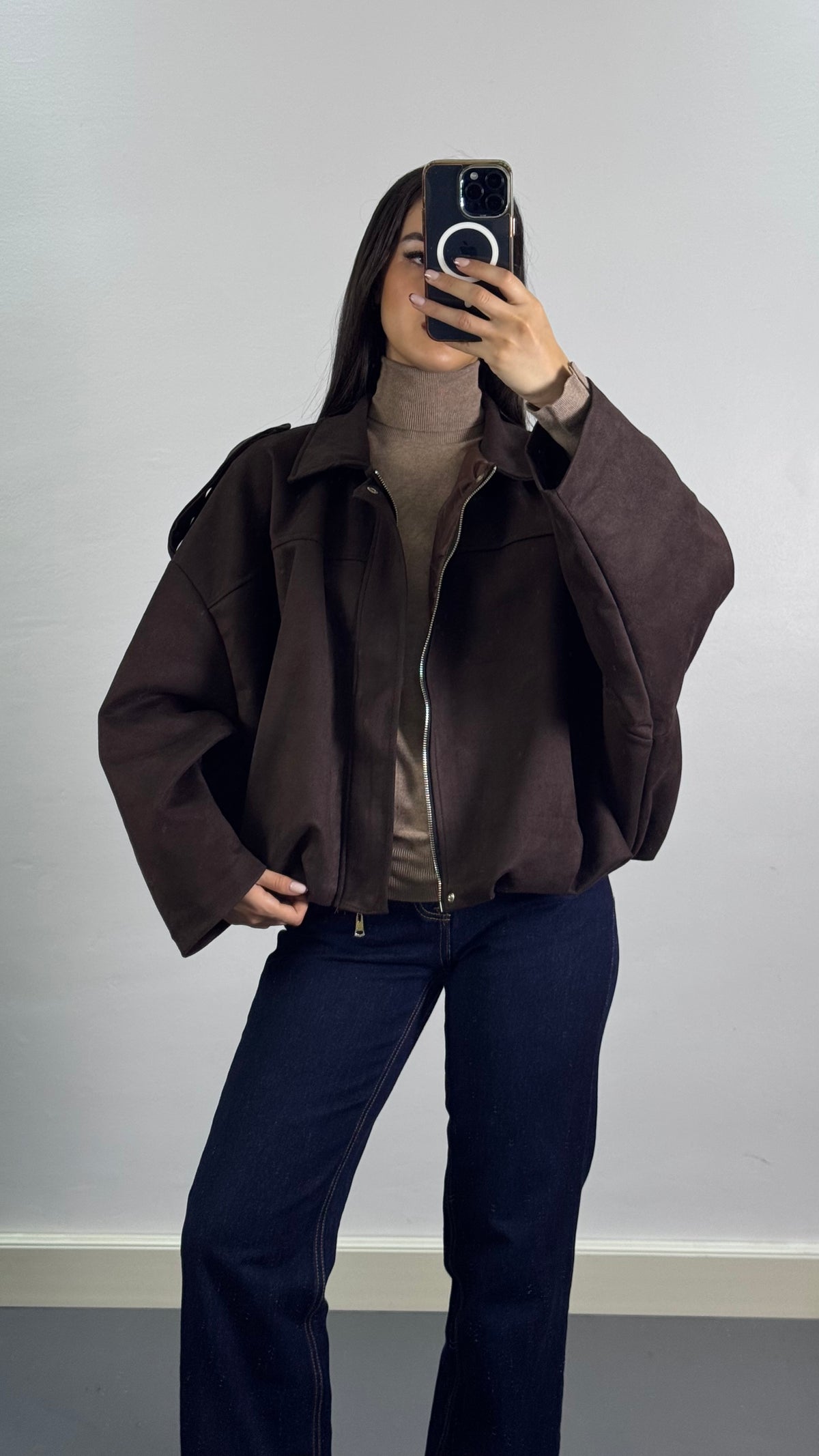 Veste Bomber en suédine |Marron