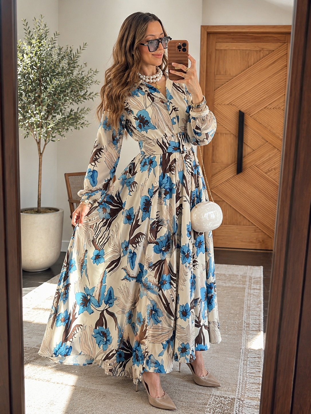 Robe à fleurs bleues avec Ceinture