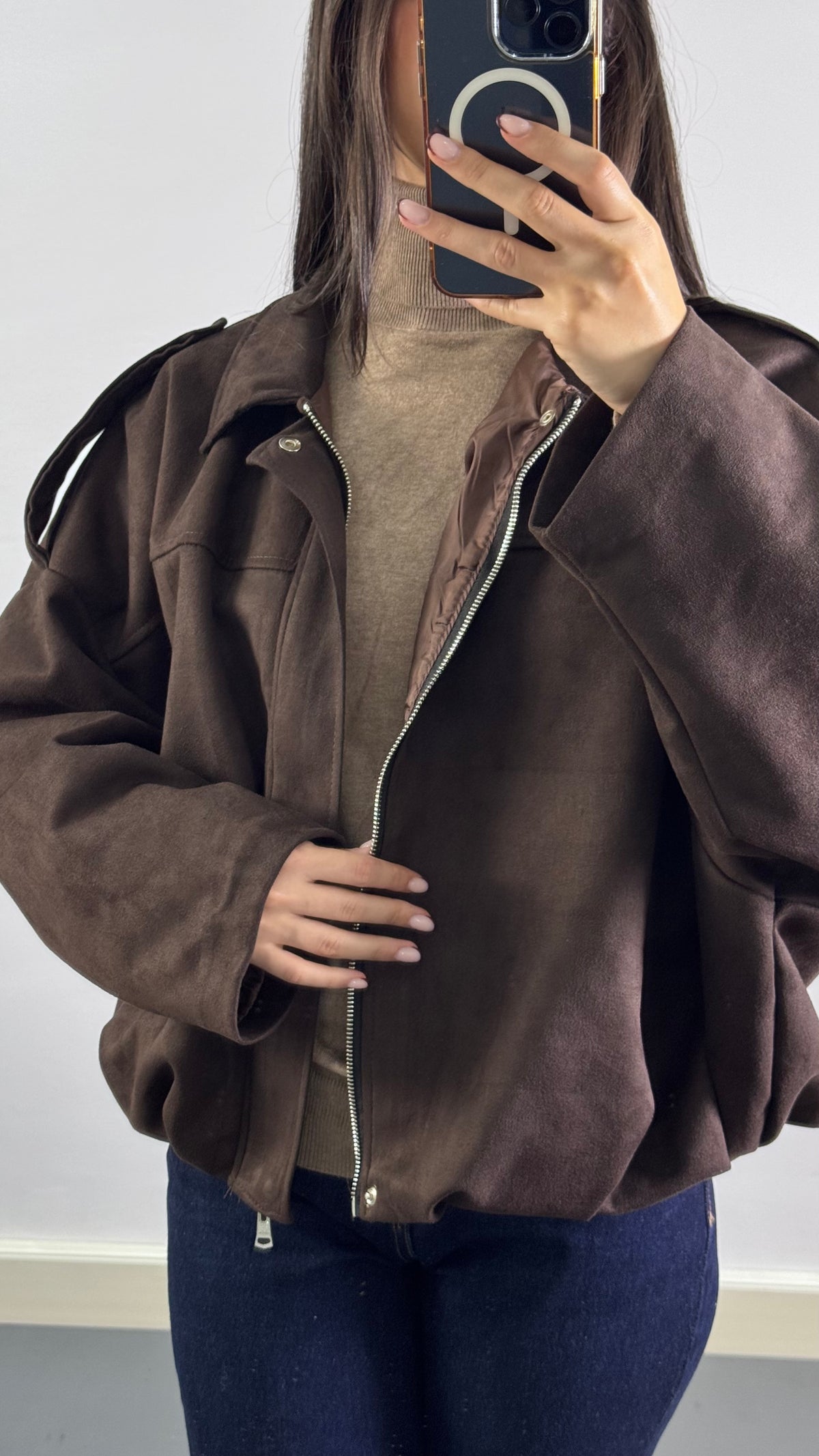 Veste Bomber en suédine |Marron