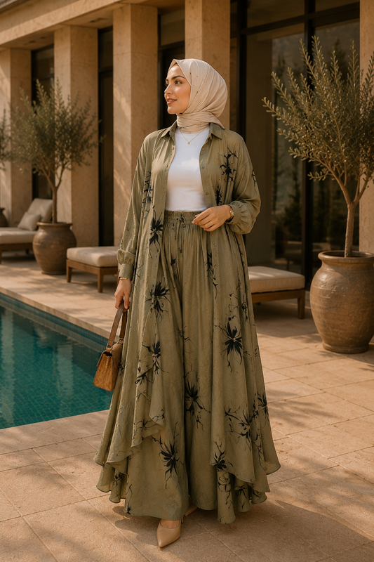 Ensemble à motifs noirs |Vert