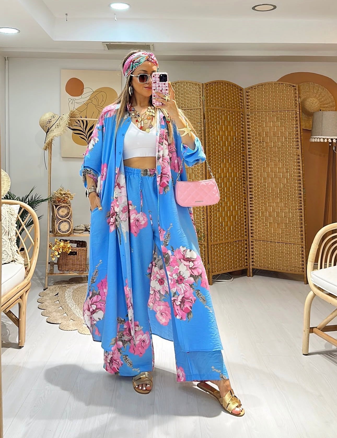 Ensemble à fleurs |Bleu clair