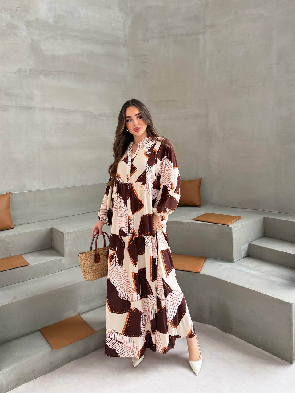 Robe motifs marrons et oranges