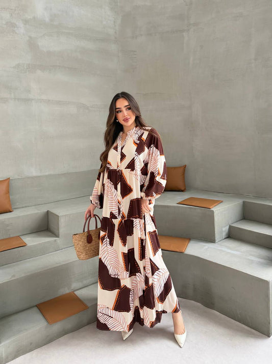 Robe motifs marrons et oranges
