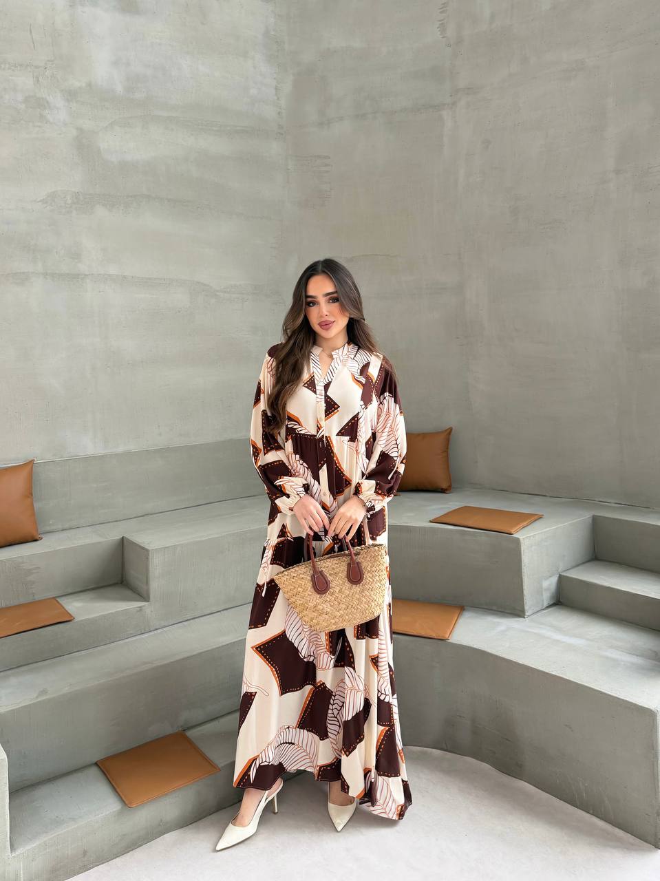 Robe motifs marrons et oranges