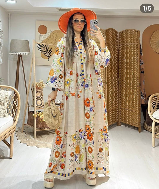 Robe fleurie |Beige
