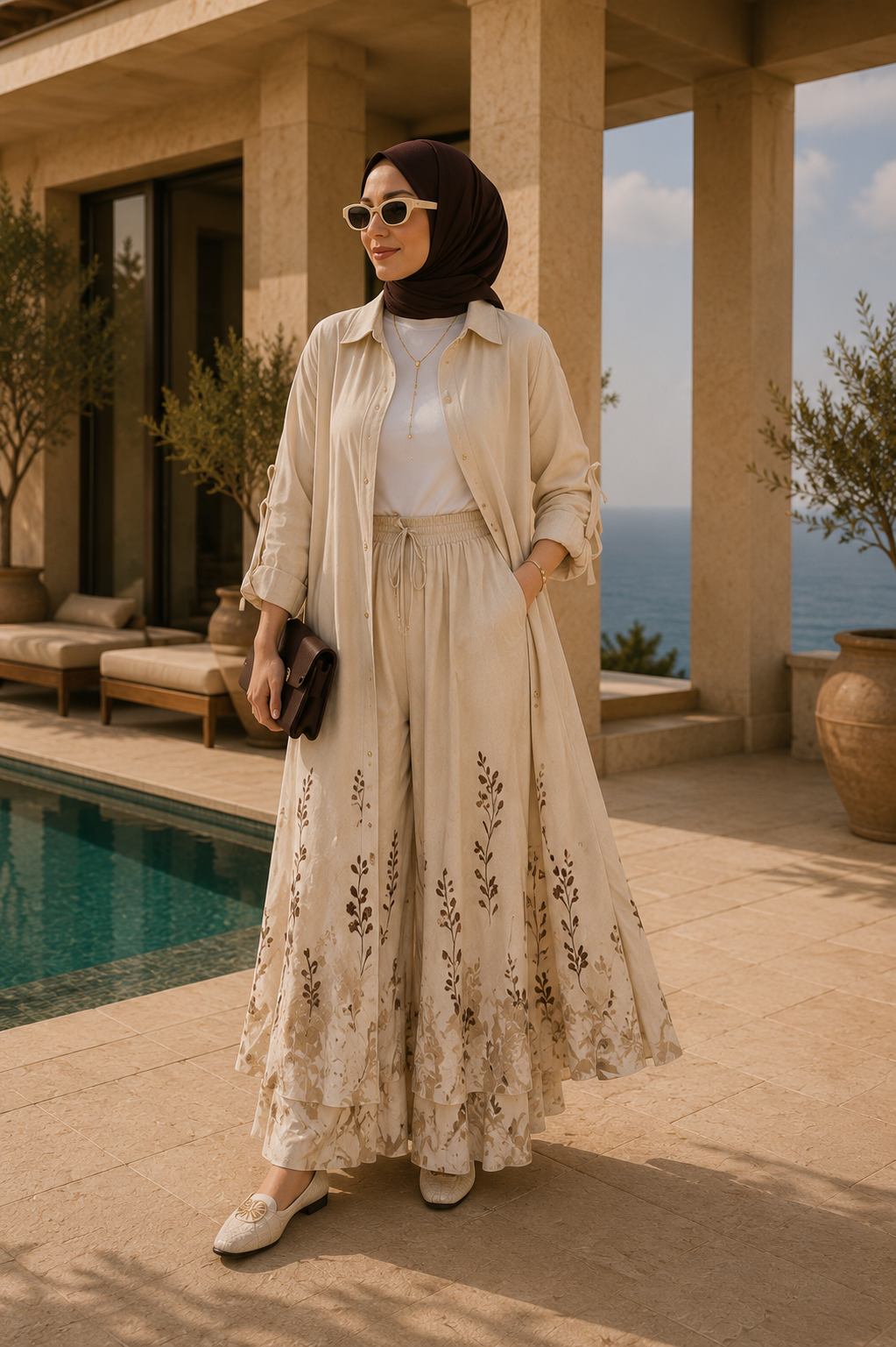 Ensemble à fleurs |Beige