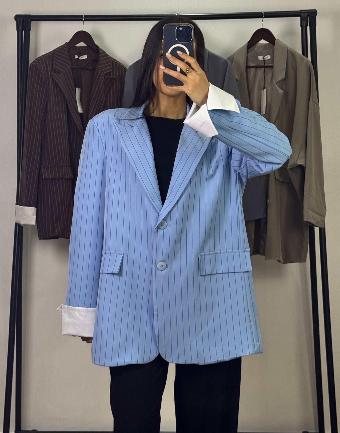 Blazer à rayures |Bleu