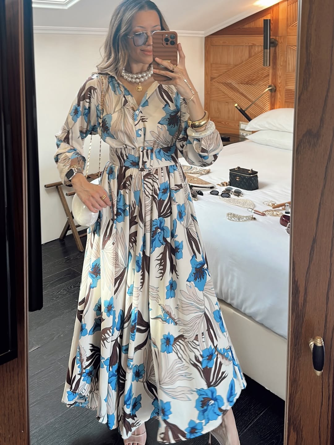 Robe à fleurs bleues avec Ceinture