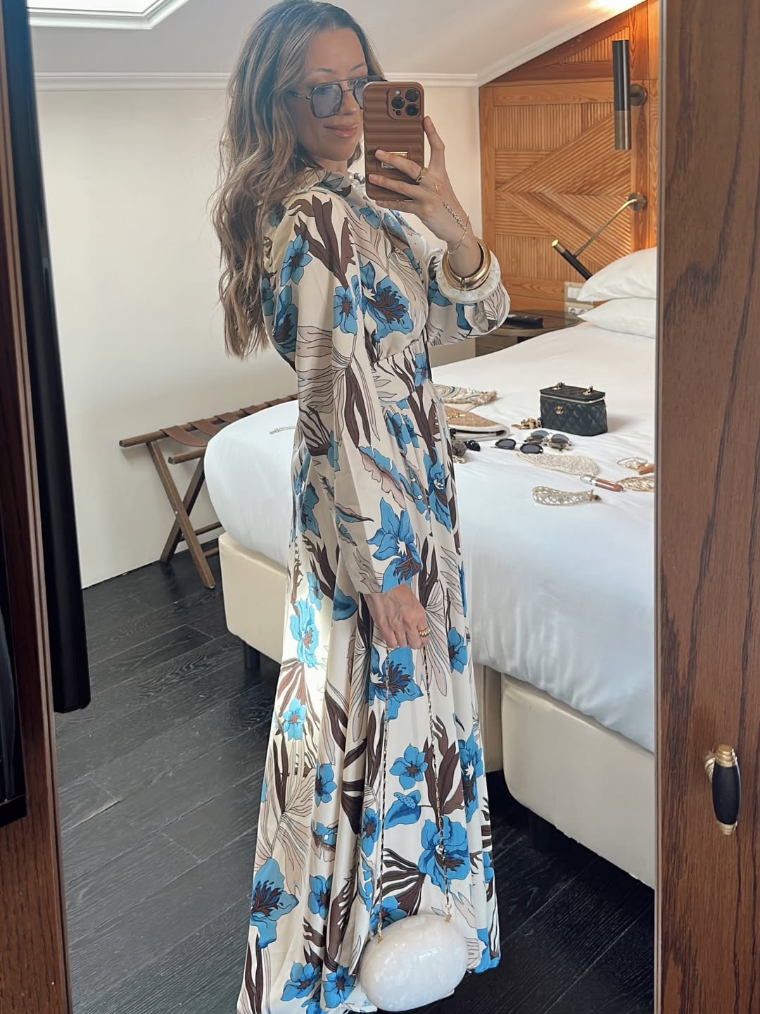 Robe à fleurs bleues avec Ceinture