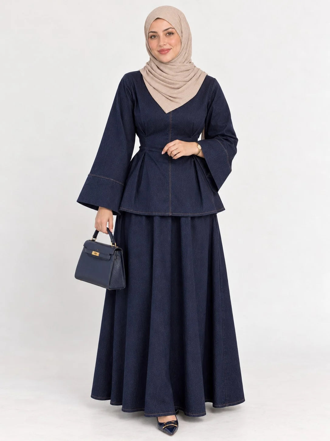 Ensemble Jeans Taille Marquée Bleu foncé