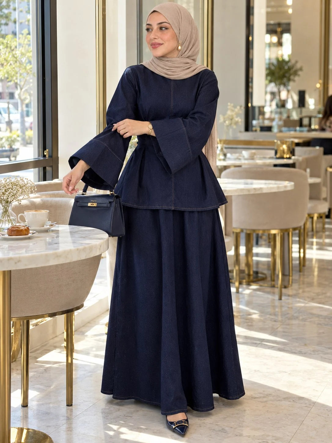 Ensemble Jeans Taille Marquée Bleu foncé