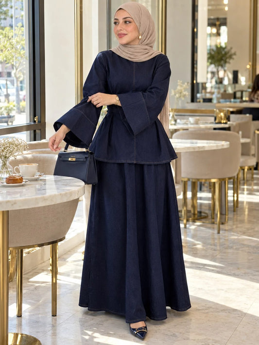 Ensemble Jeans Taille Marquée Bleu foncé
