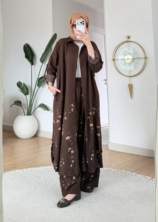 Ensemble à fleurs |Marron