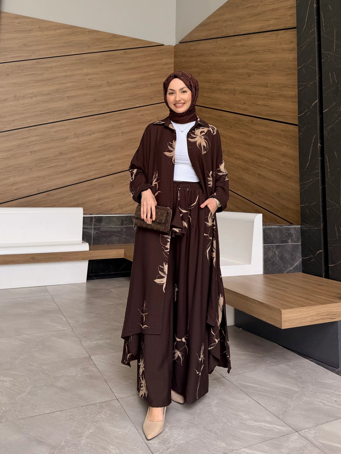 Ensemble à motifs camels |Marron